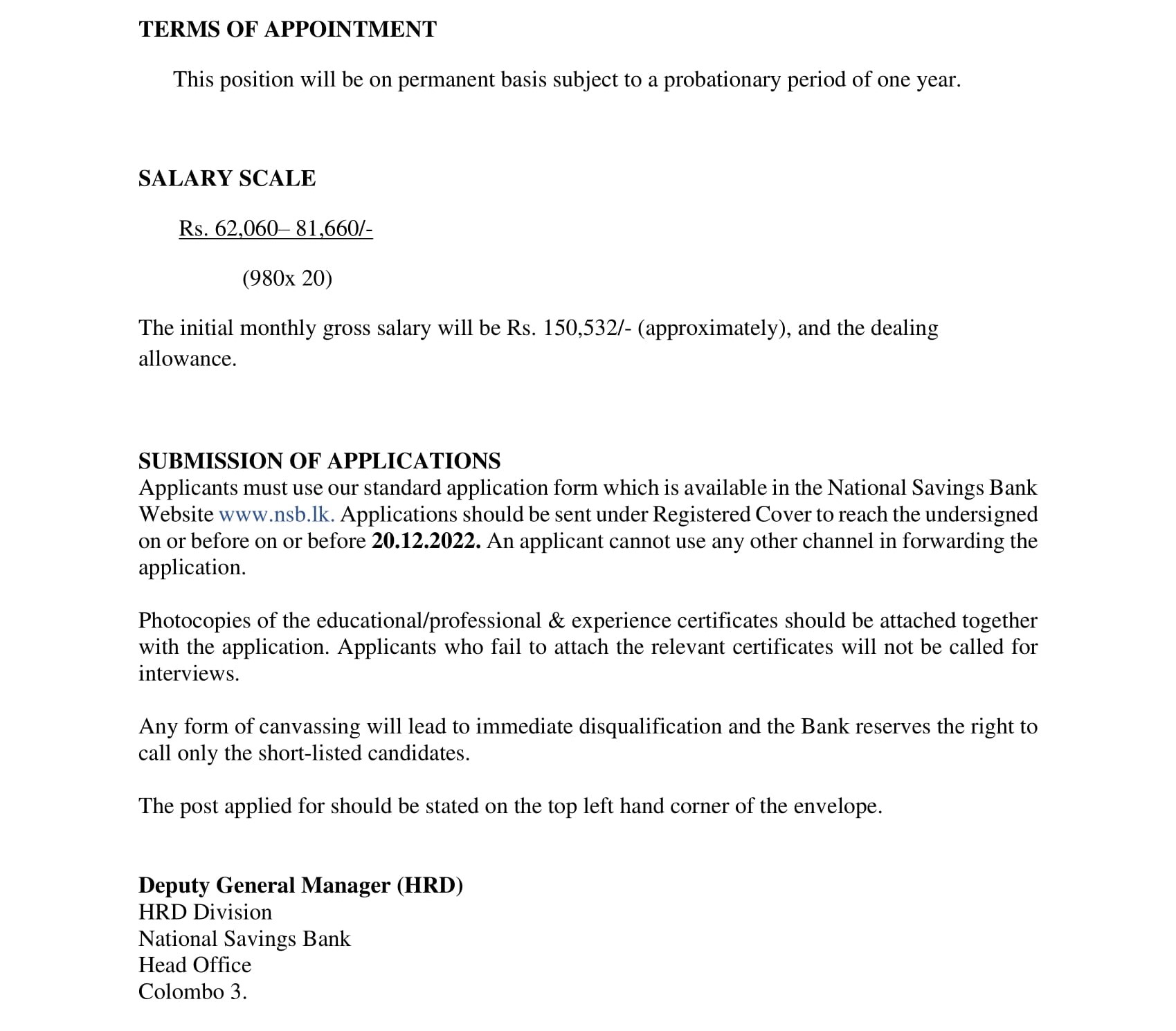 Assistant Dealer, Dealer - National Savings Bank