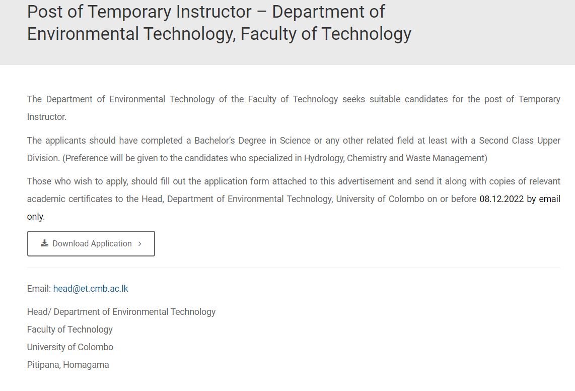 Instructor - University of Colombo