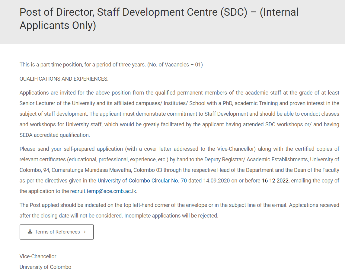 Director - University of Colombo  