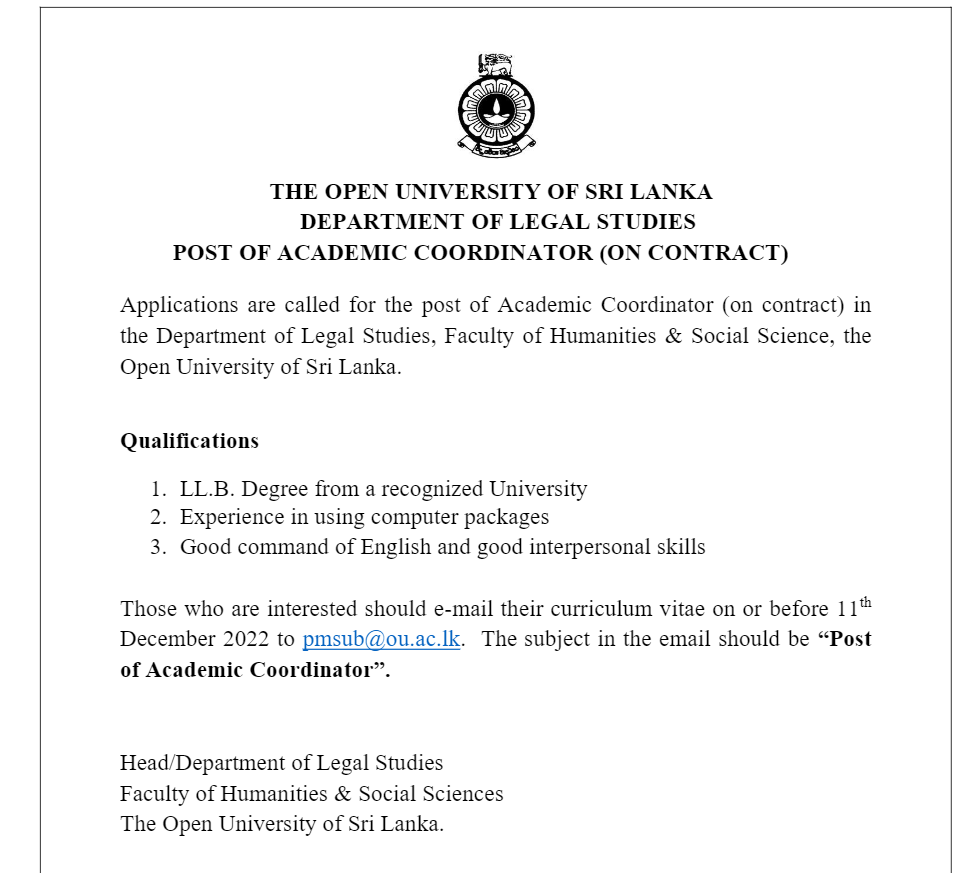 Academic Coordinator - The Open University of Sri Lanka