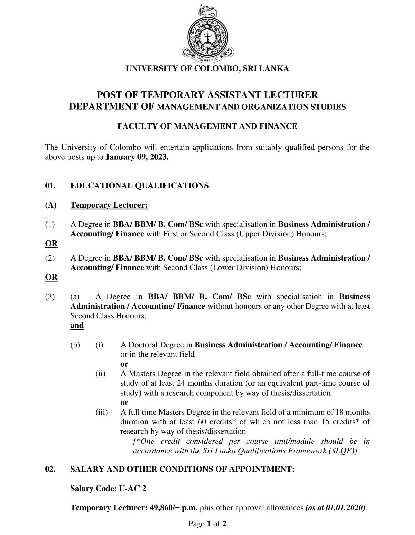 Assistant Lecturer - University of Colombo