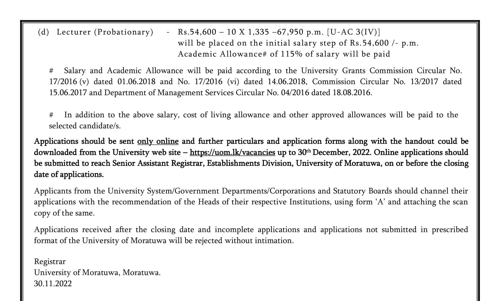 Senior Lecturer, Lecturer - University of Moratuwa