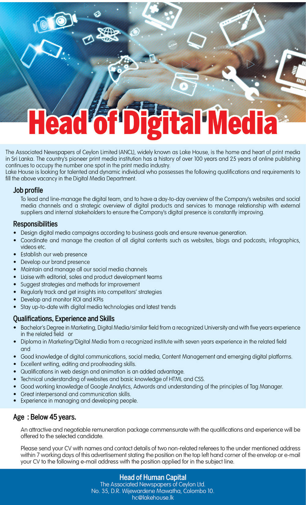 Head of Digital Media - The Associated Newspapers of Ceylon Limited