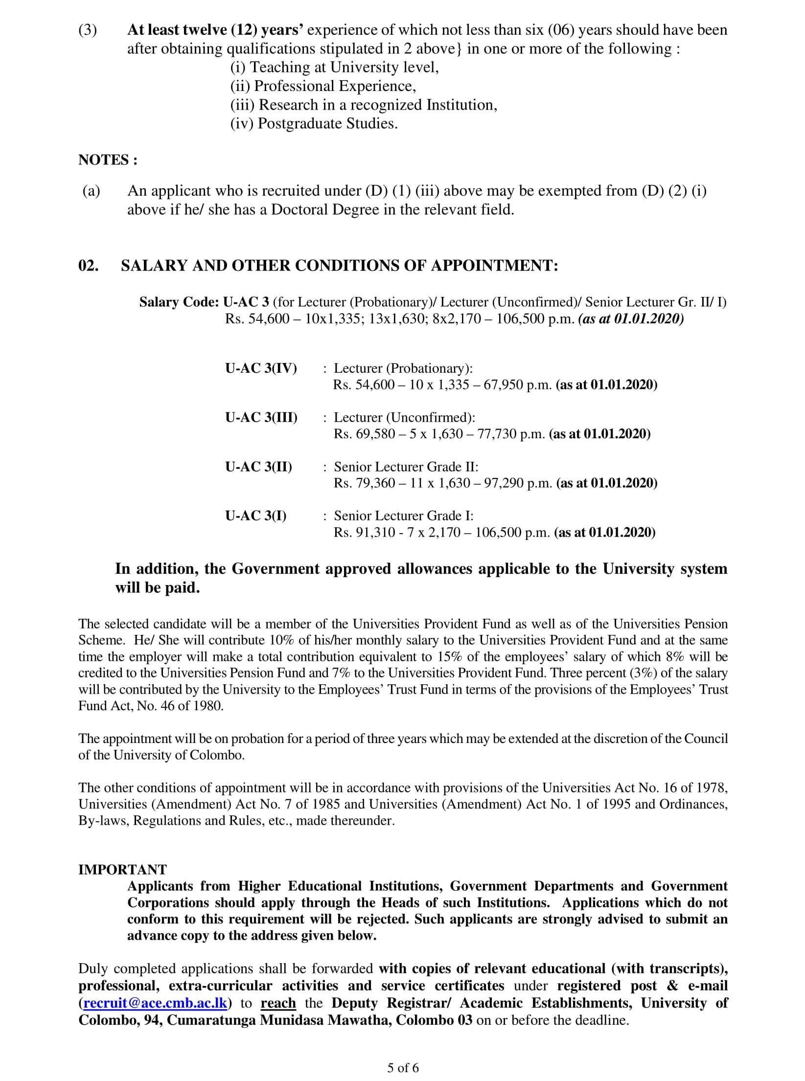 Lecturer, Senior Lecturer - University of Colombo