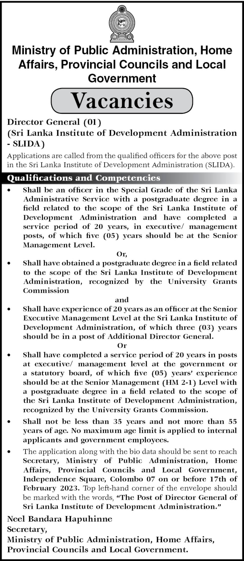 Director General - Sri Lanka Institute of Development Administration