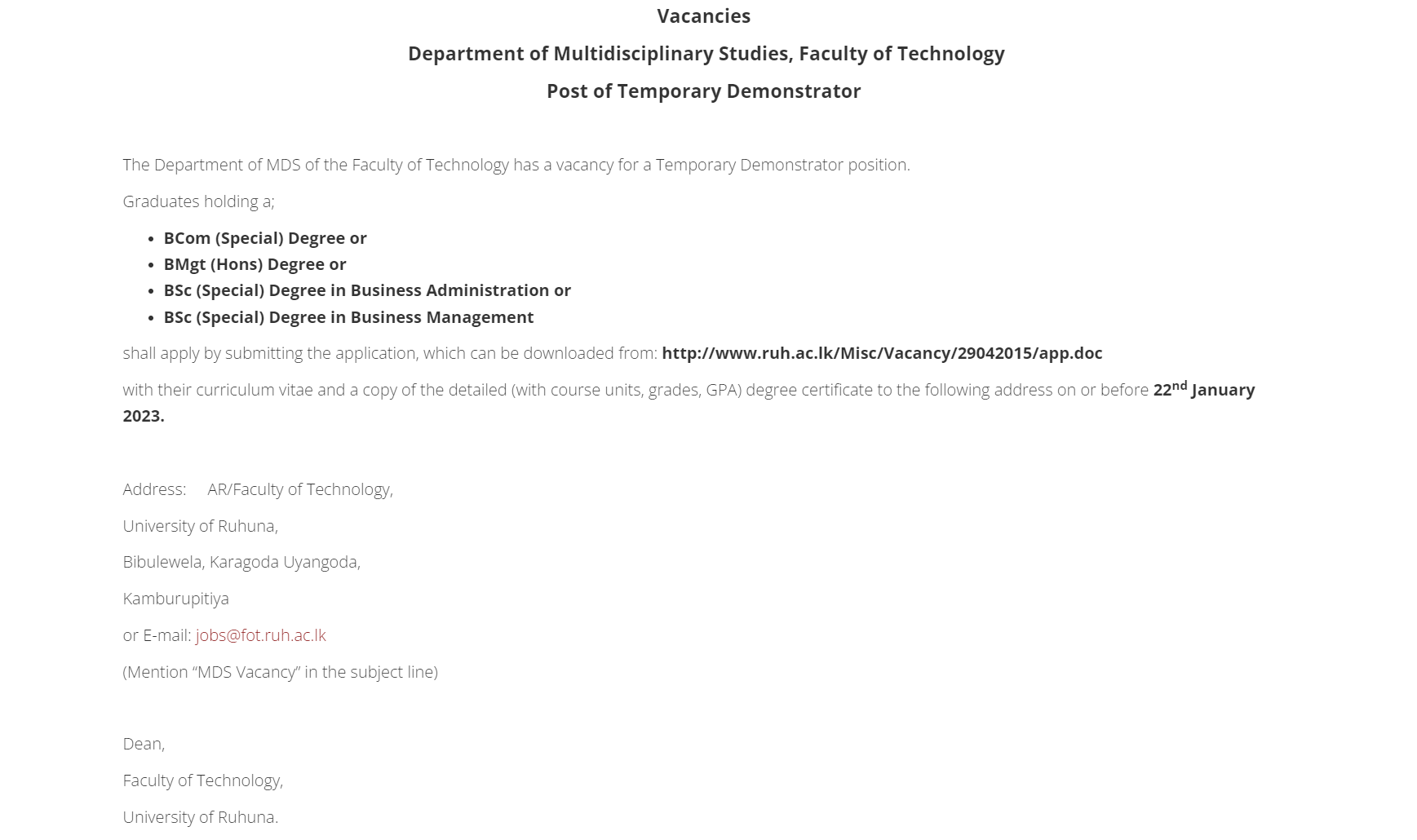 Demonstrator - University of Ruhuna