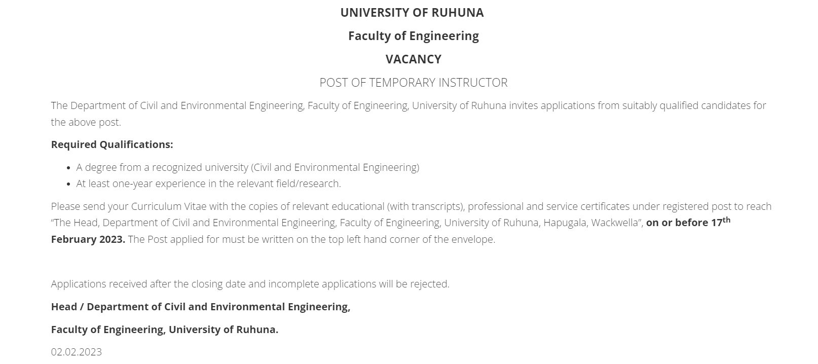 Instructor - University of Ruhuna 