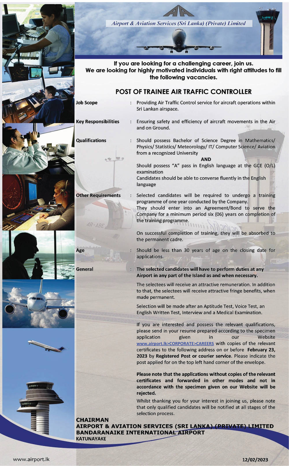 Trainee Air Traffic Controller - Airport & Aviation Services (Sri Lanka) (Private) Limited