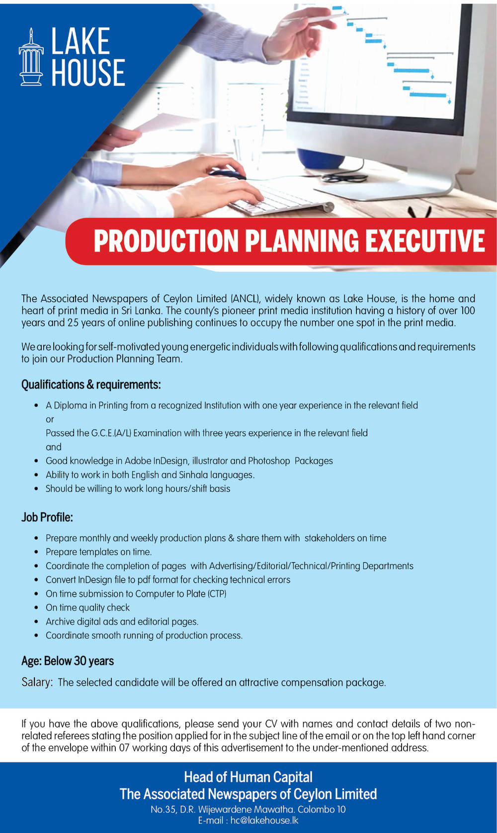 Production Planning Executive - The Associated Newspapers of Ceylon Limited