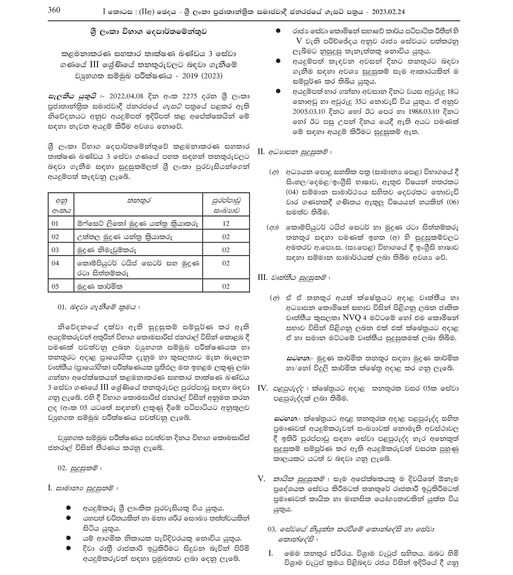 Offset Litho Printing Machine Operator, Letterpress Machine Operator, Printing Finisher, Computer Typesetter & Printing Designer, Printing Mechanic - Department of Examinations