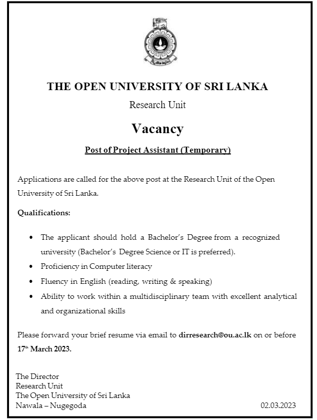 Project Assistant - The Open University of Sri Lanka  