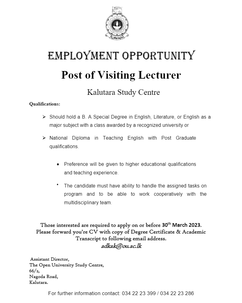 Visiting Lecturer - The Open University of Sri Lanka