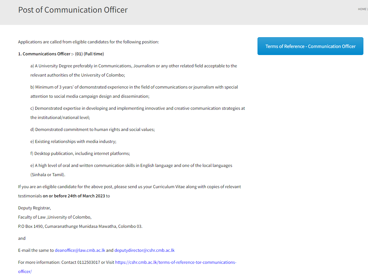 Project Coordinator, Communication Officer, District Coordinator, Student Volunteer, Intern - University of Colombo