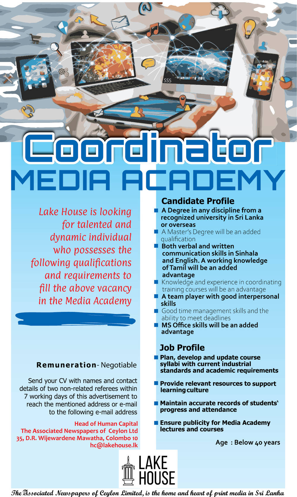 Coordinator (Media Academy) - The Associated Newspapers of Ceylon Ltd