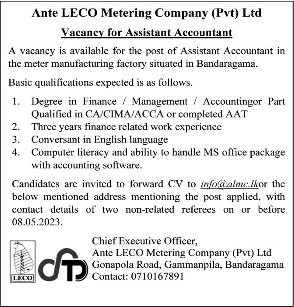 Assistant Accountant - Ante LECO Metering Company (Pvt) Ltd