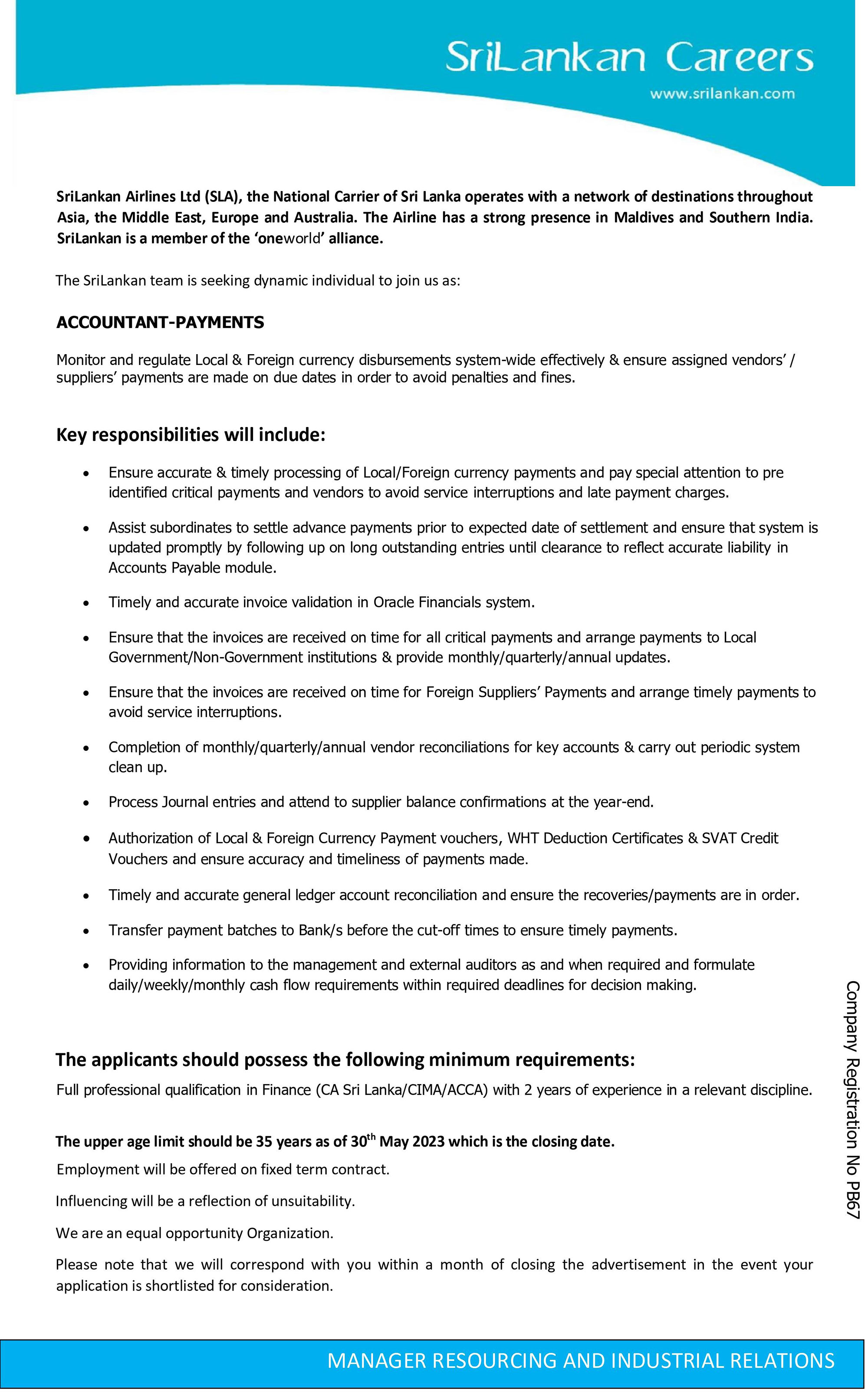 Accountant - SriLankan Airlines Ltd