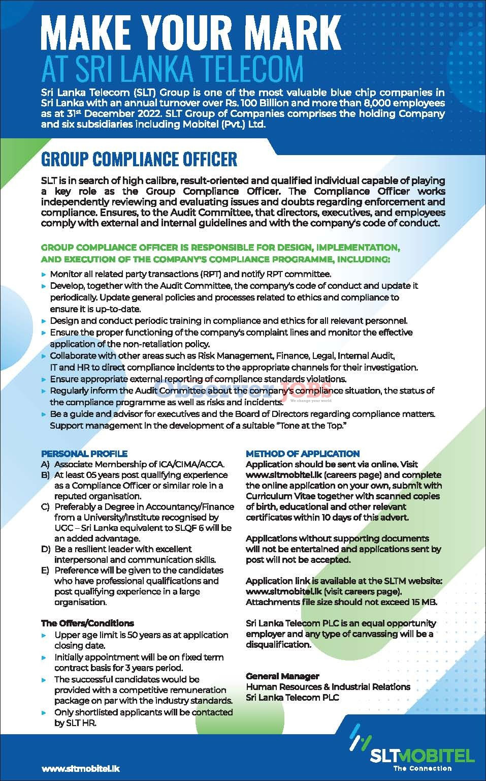 Group Compliance Officer - Sri Lanka Telecom PLC