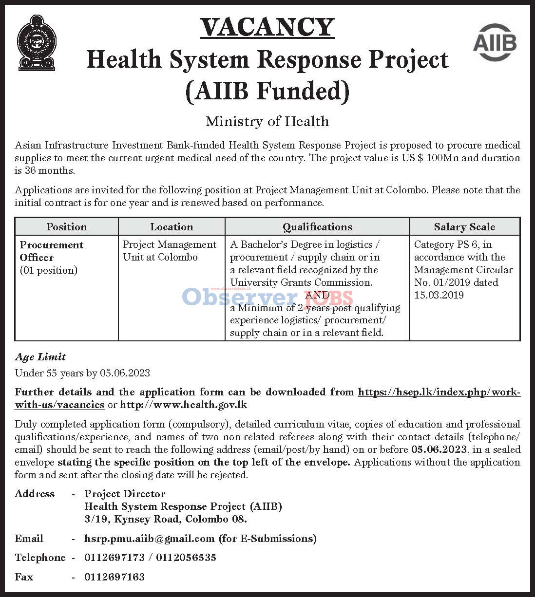 Procurement Officer - Health System Response Project - Ministry of Health