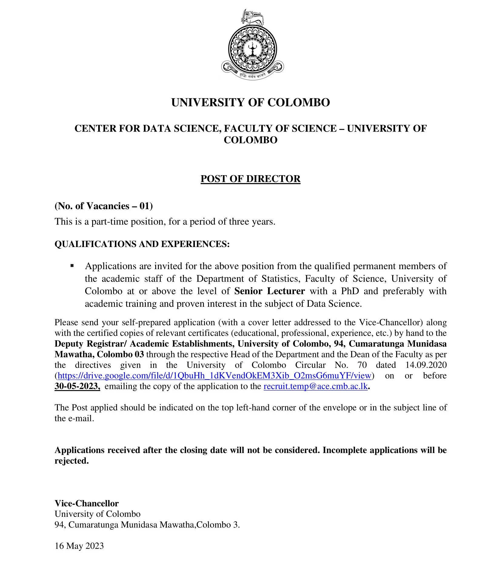 Director - University of Colombo