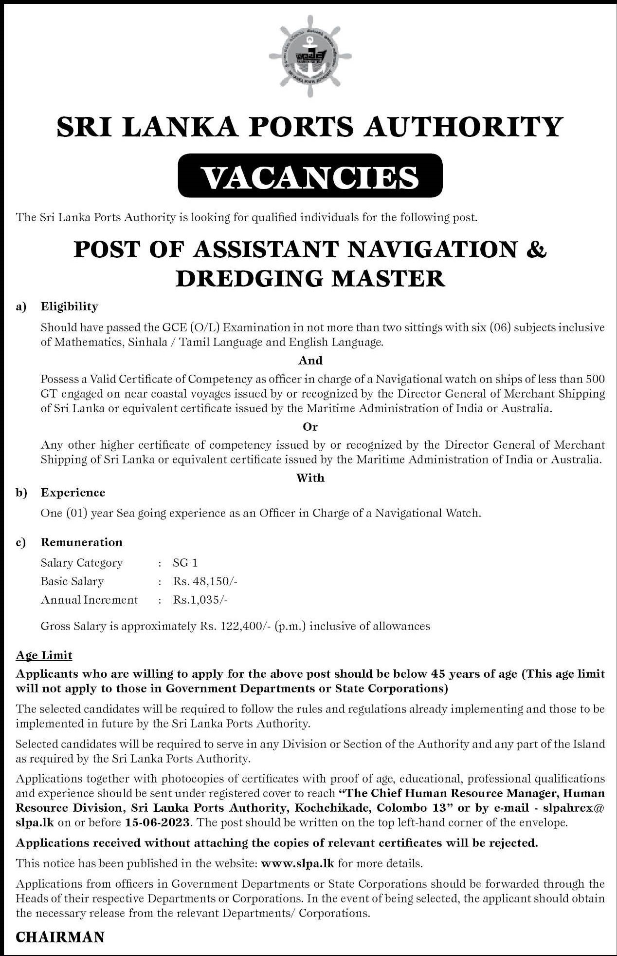 Assistant Navigation & Dredging Master - Sri Lanka Ports Authority