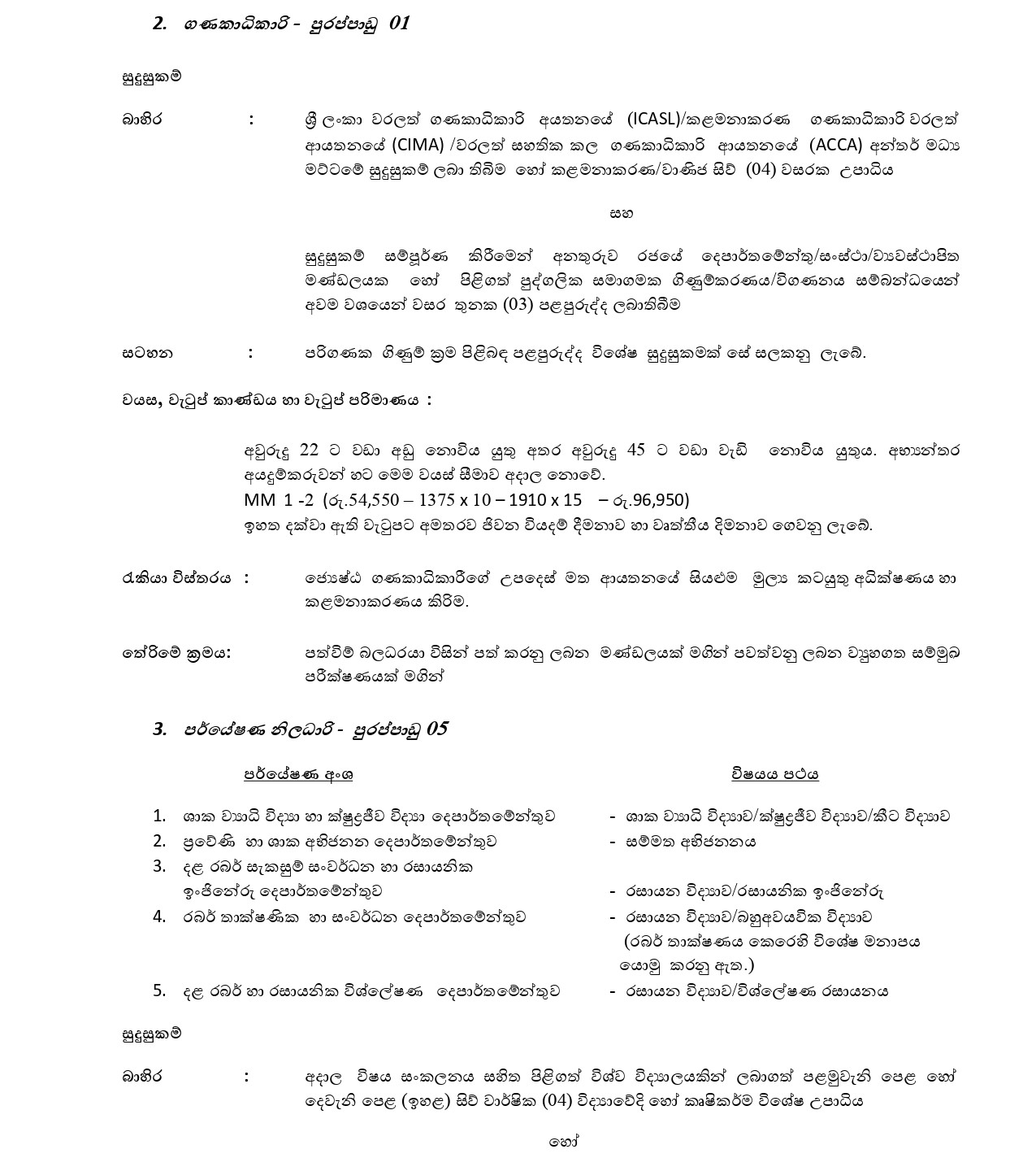 Deputy Director, Accountant, Research Officer, Rubber Extension Officer - Rubber Research Institute of Sri Lanka