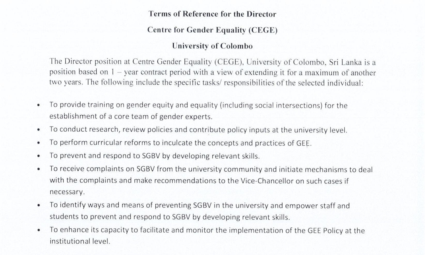 Director - University of Colombo