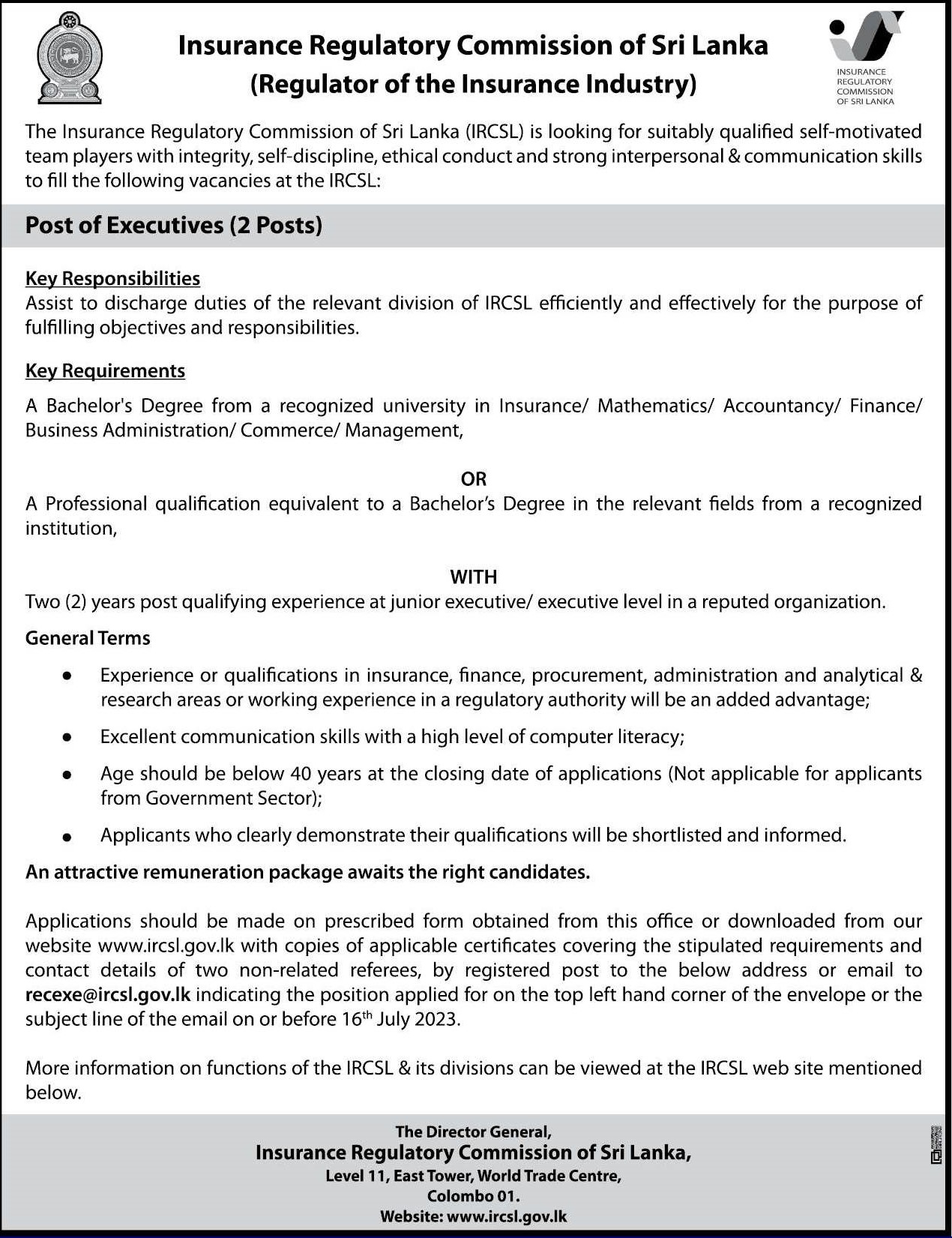 Executive - Insurance Regulatory Commission of Sri Lanka