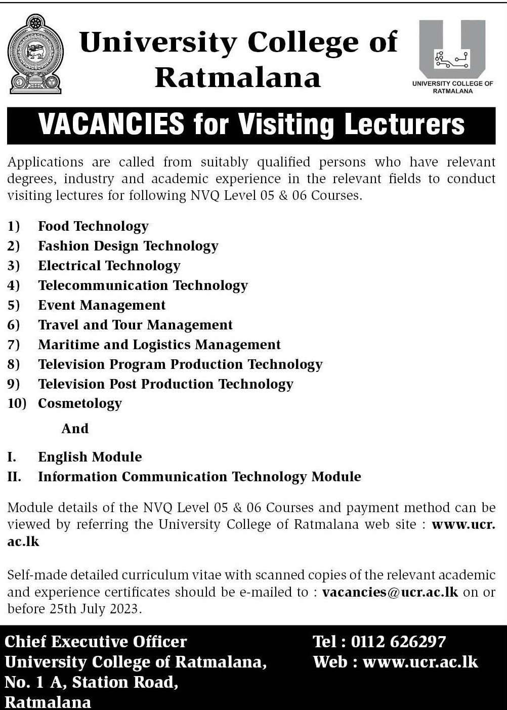 Visiting Lecturer - University College of Ratmalana