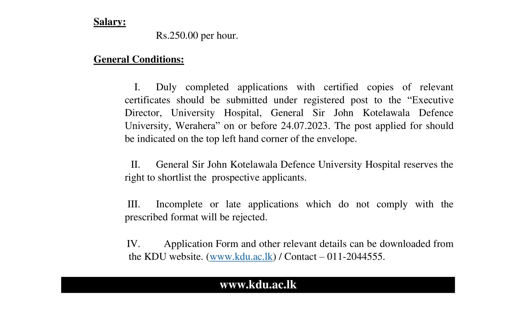 Nursing Assistant - General Sir John Kotelawala Defence University