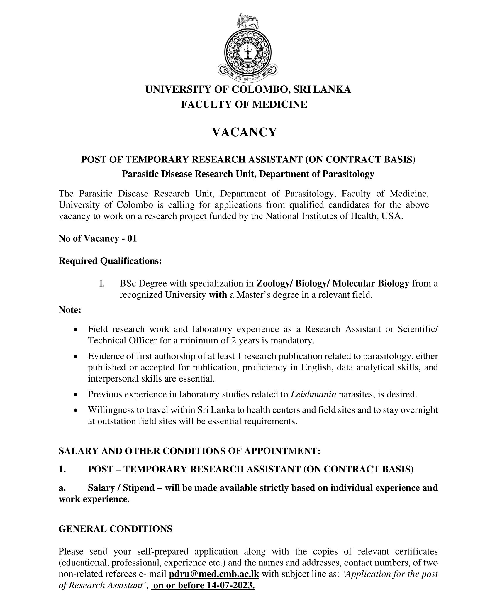 Research Assistant - University of Colombo