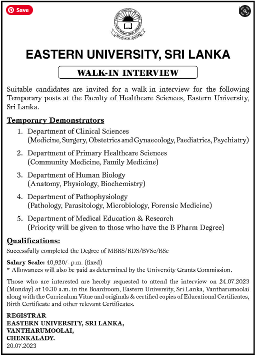 Demonstrator - Eastern University, Sri Lanka