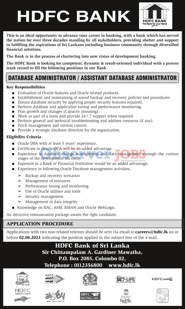 Database Administrator/Assistant Database Administrator - HDFC Bank