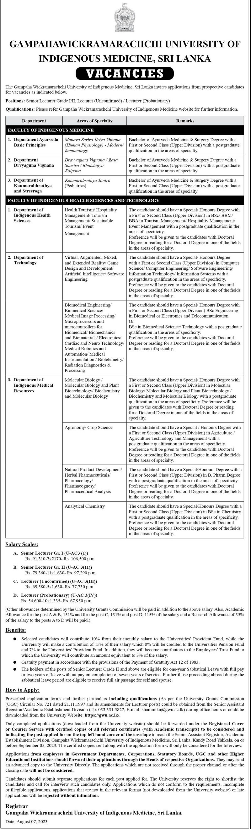 Senior Lecturer, Lecturer - Gampaha Wickramarachchi University of Indigenous Medicine