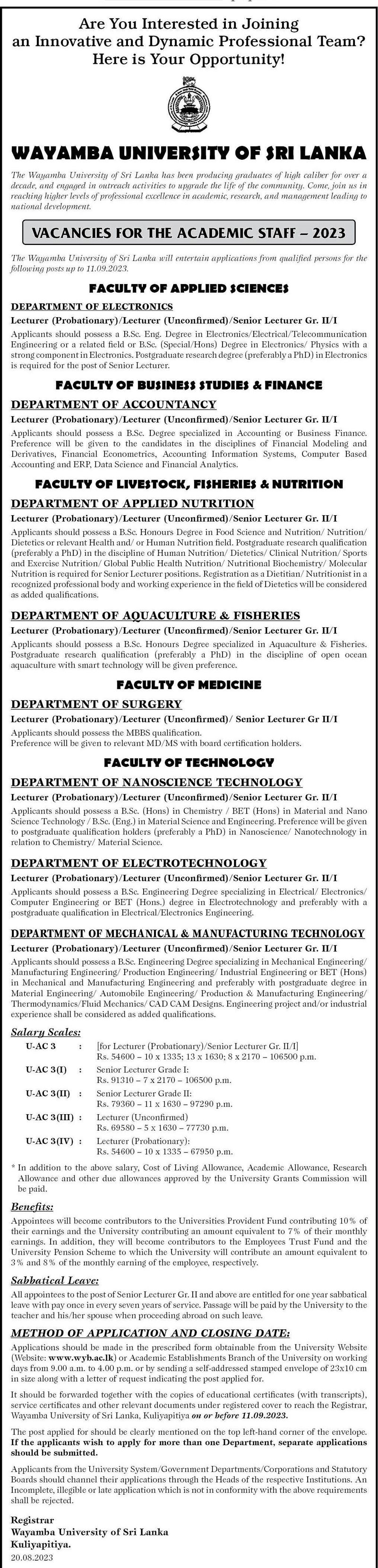 Lecturer, Senior Lecturer - Wayamba University of Sri Lanka