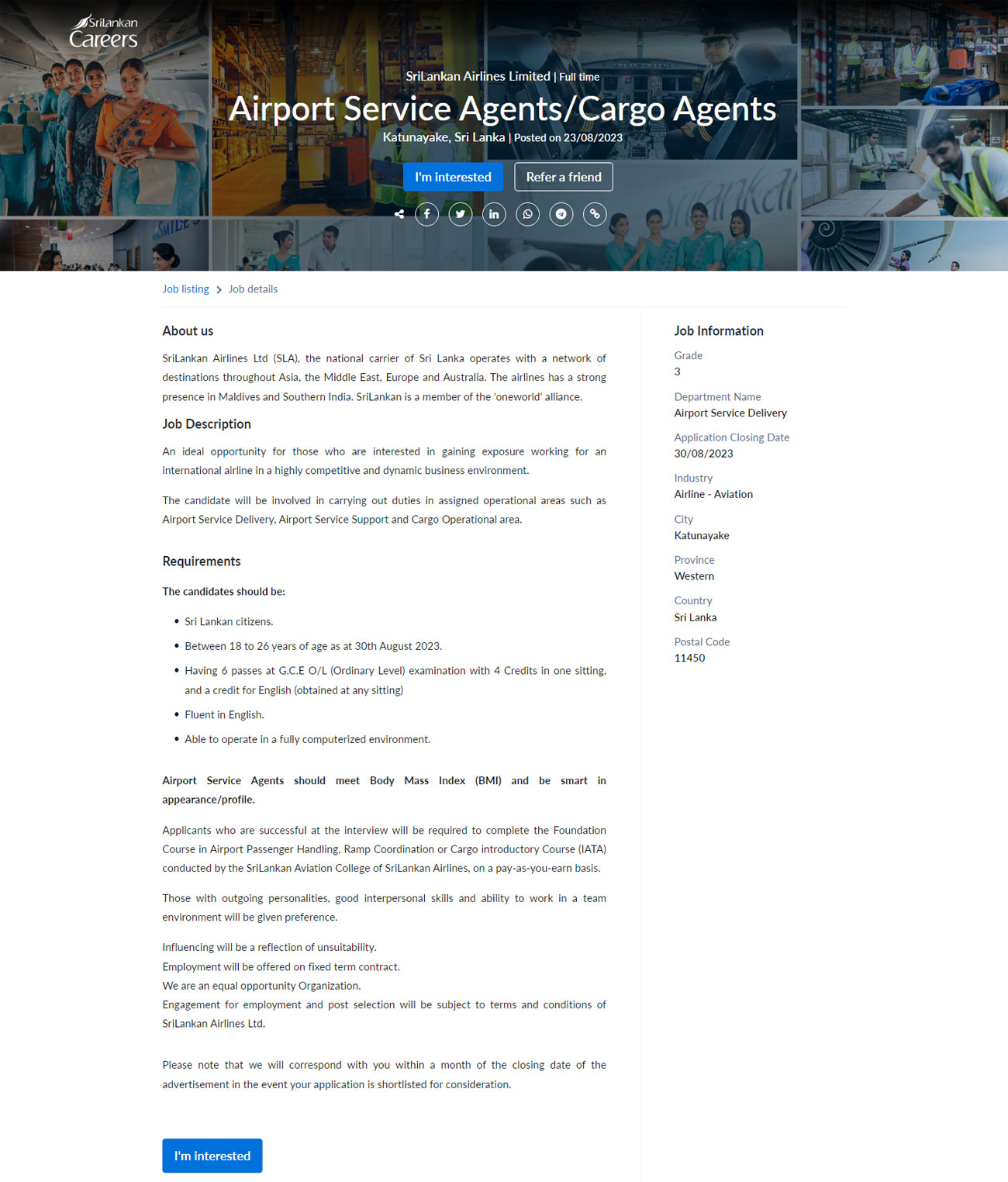 Airport Service Agent/Cargo Agent - SriLankan Airlines Ltd