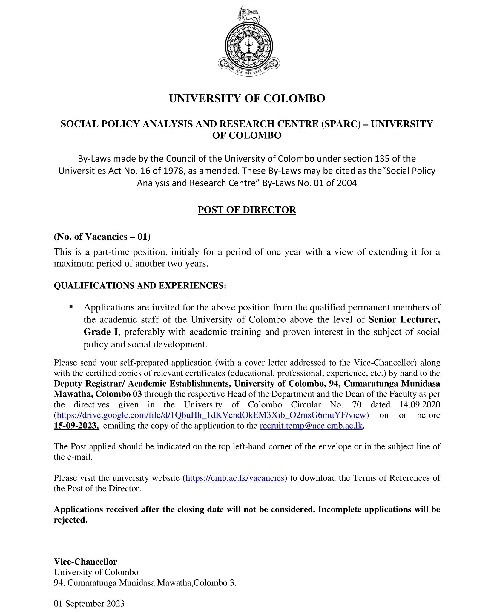 Director - University of Colombo