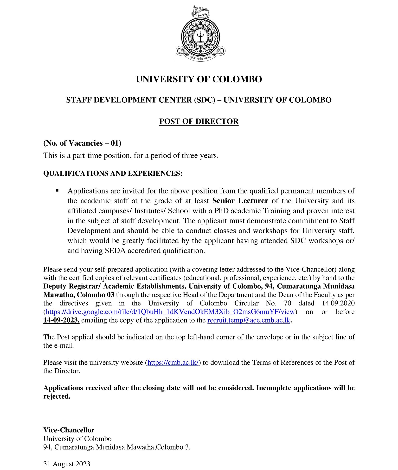 Director - University of Colombo