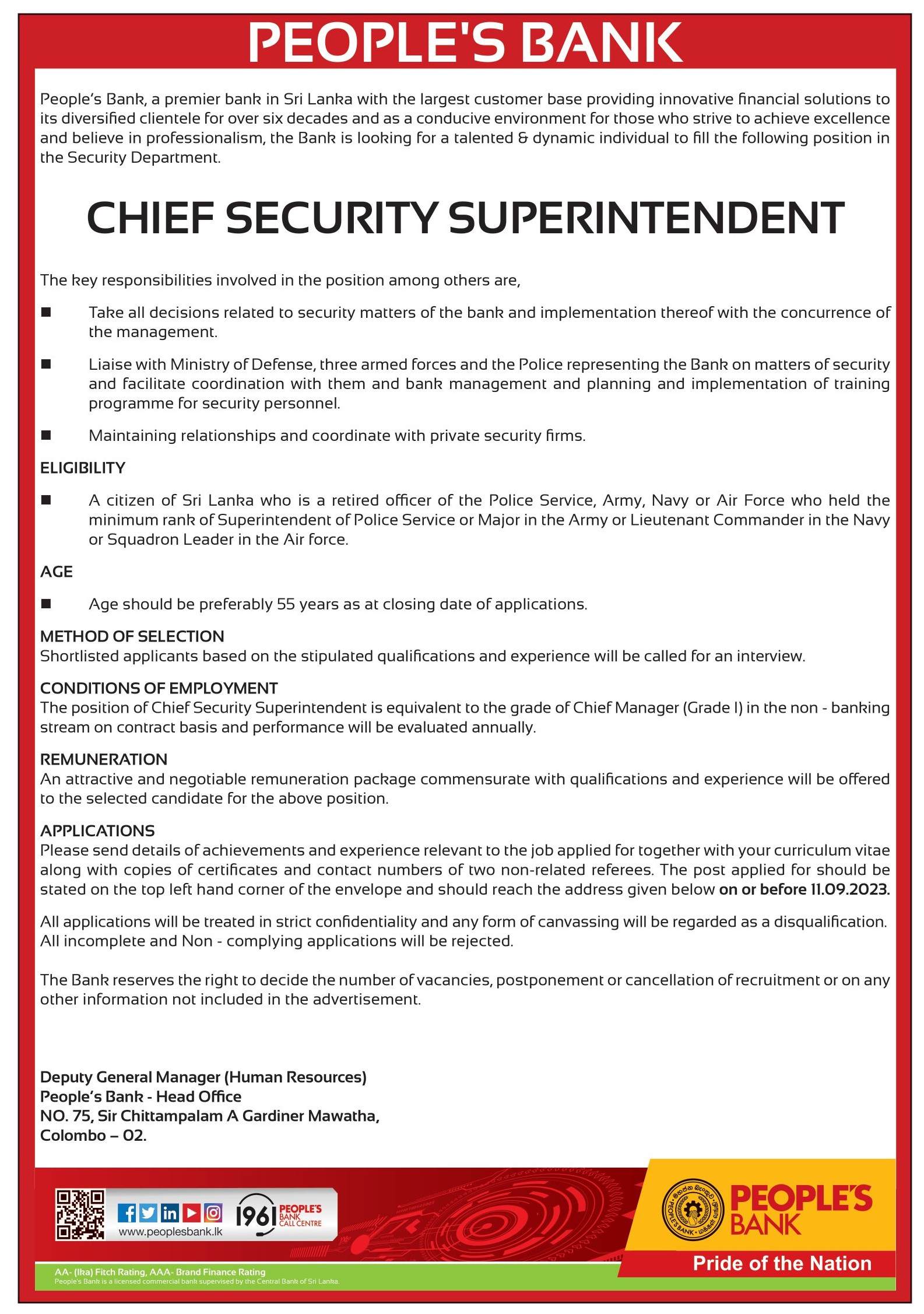 Chief Security Superintendent - People's Bank