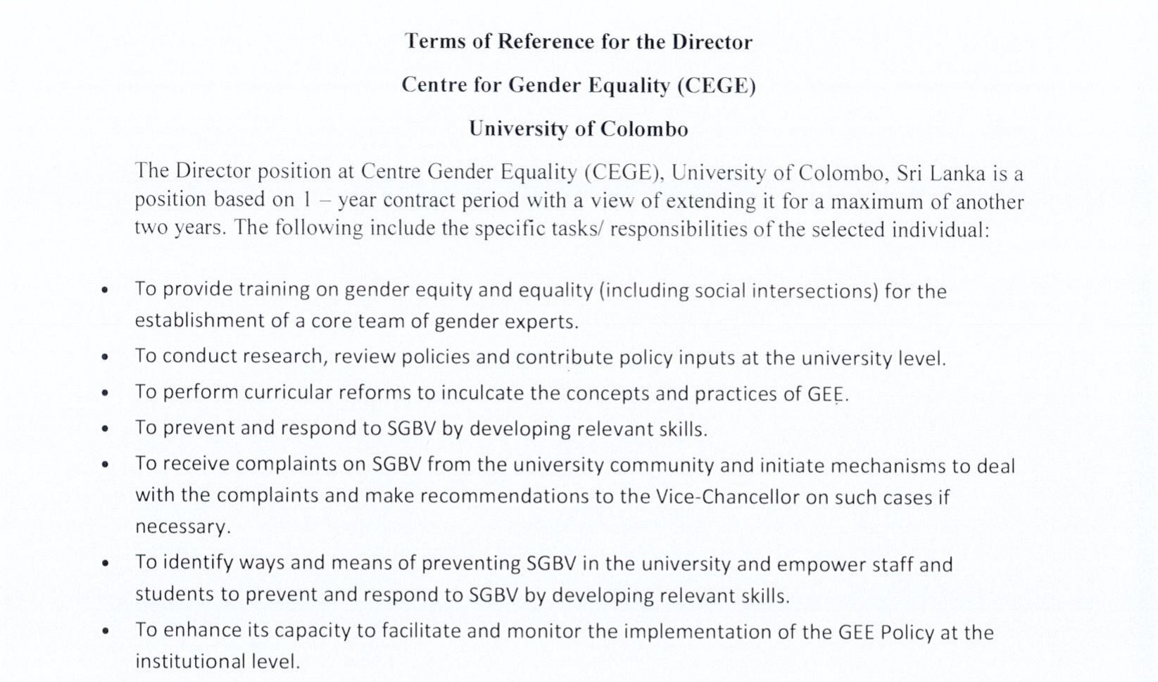 Director - University of Colombo