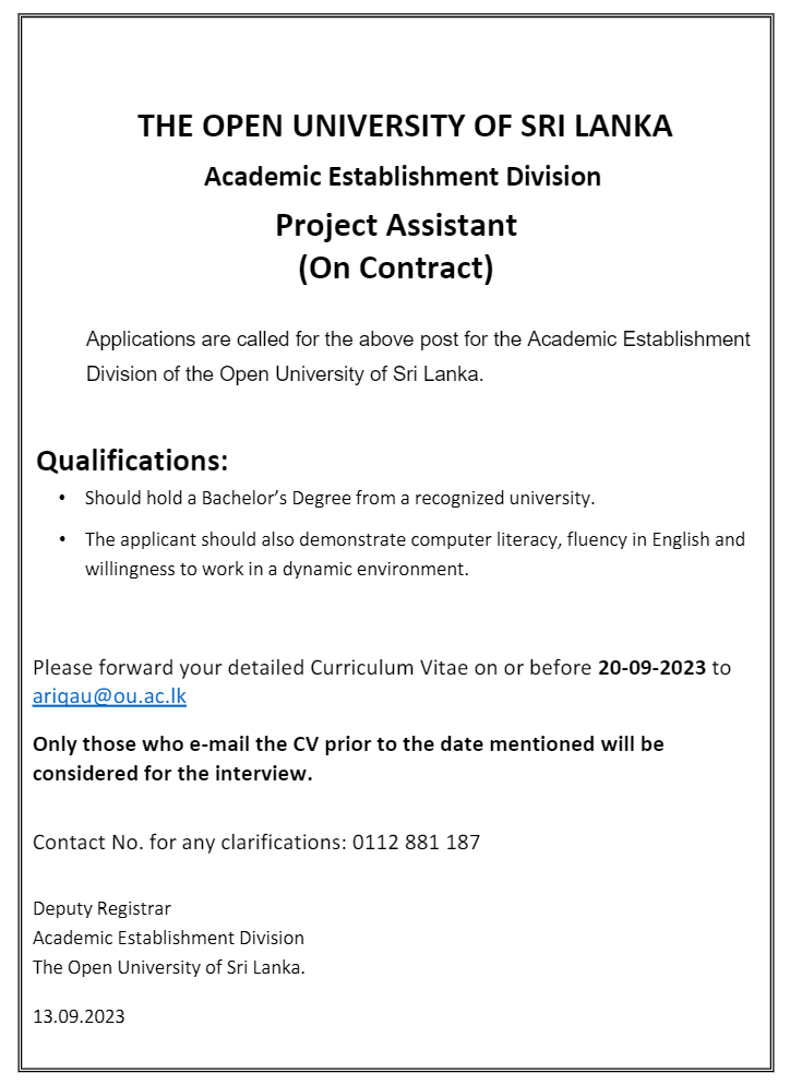 Project Assistant - The Open University of Sri Lanka