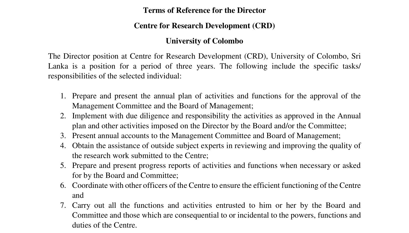 Director - University of Colombo