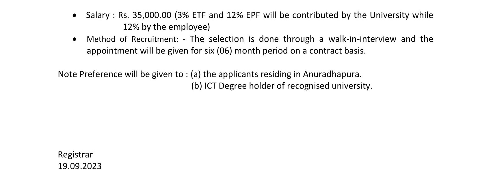 Project Assistant - Rajarata University of Sri Lanka