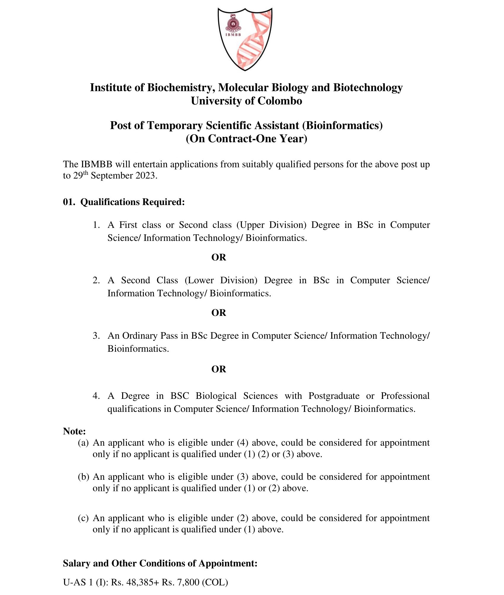 Scientific Assistant - University of Colombo