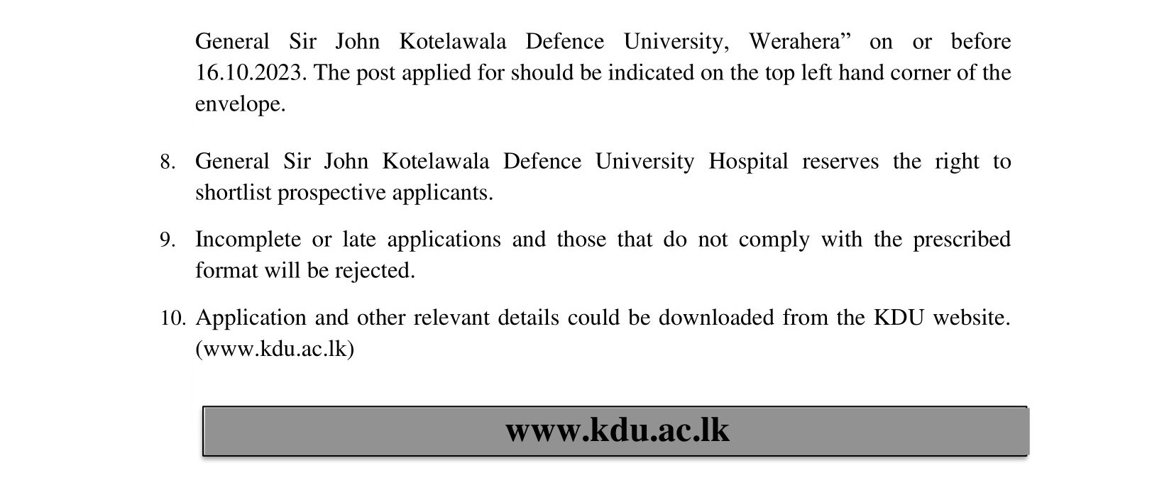 Nursing Sister, Pharmacist, Medical Laboratory Technologist, Marketing Officer - General Sir John Kotelawala Defence University