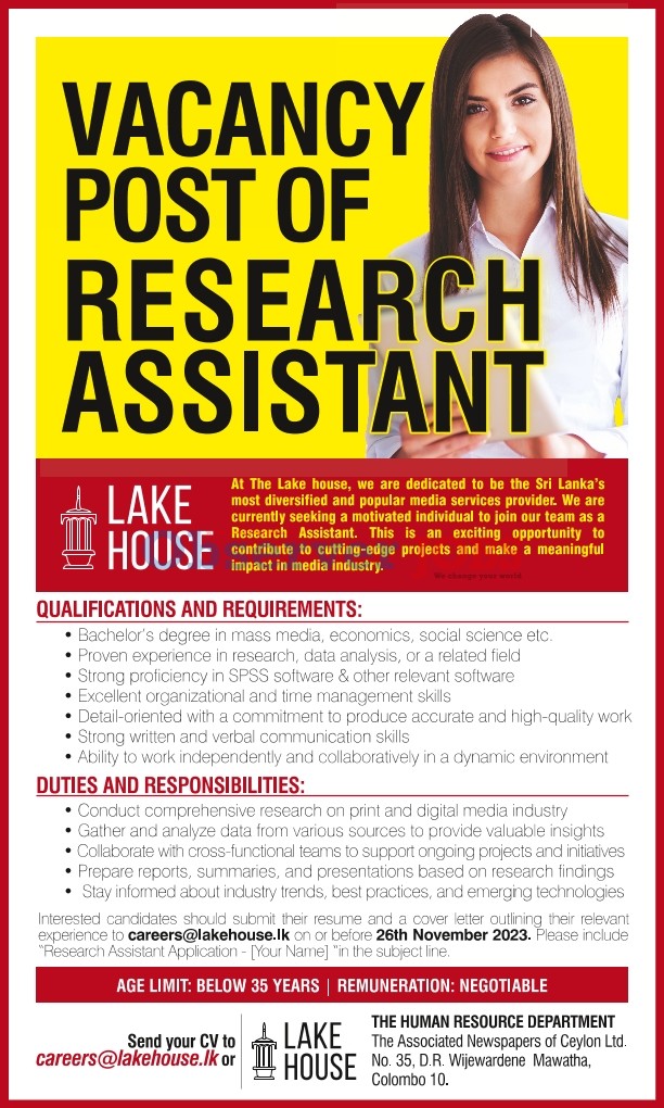 Research Assistant - The Associated Newspapers of Ceylon Ltd