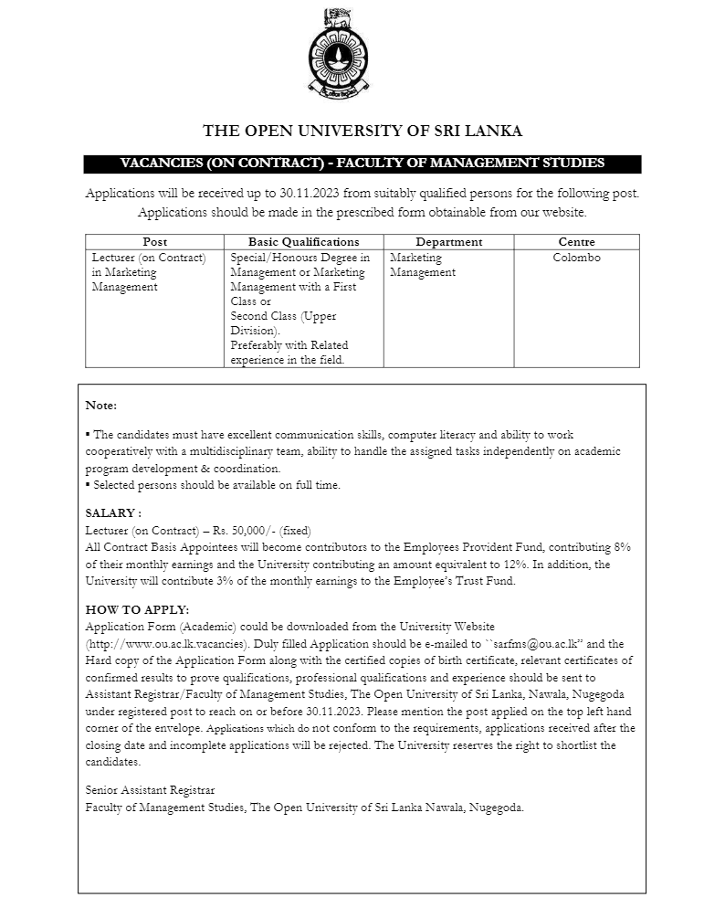 Lecturer - The Open University of Sri Lanka