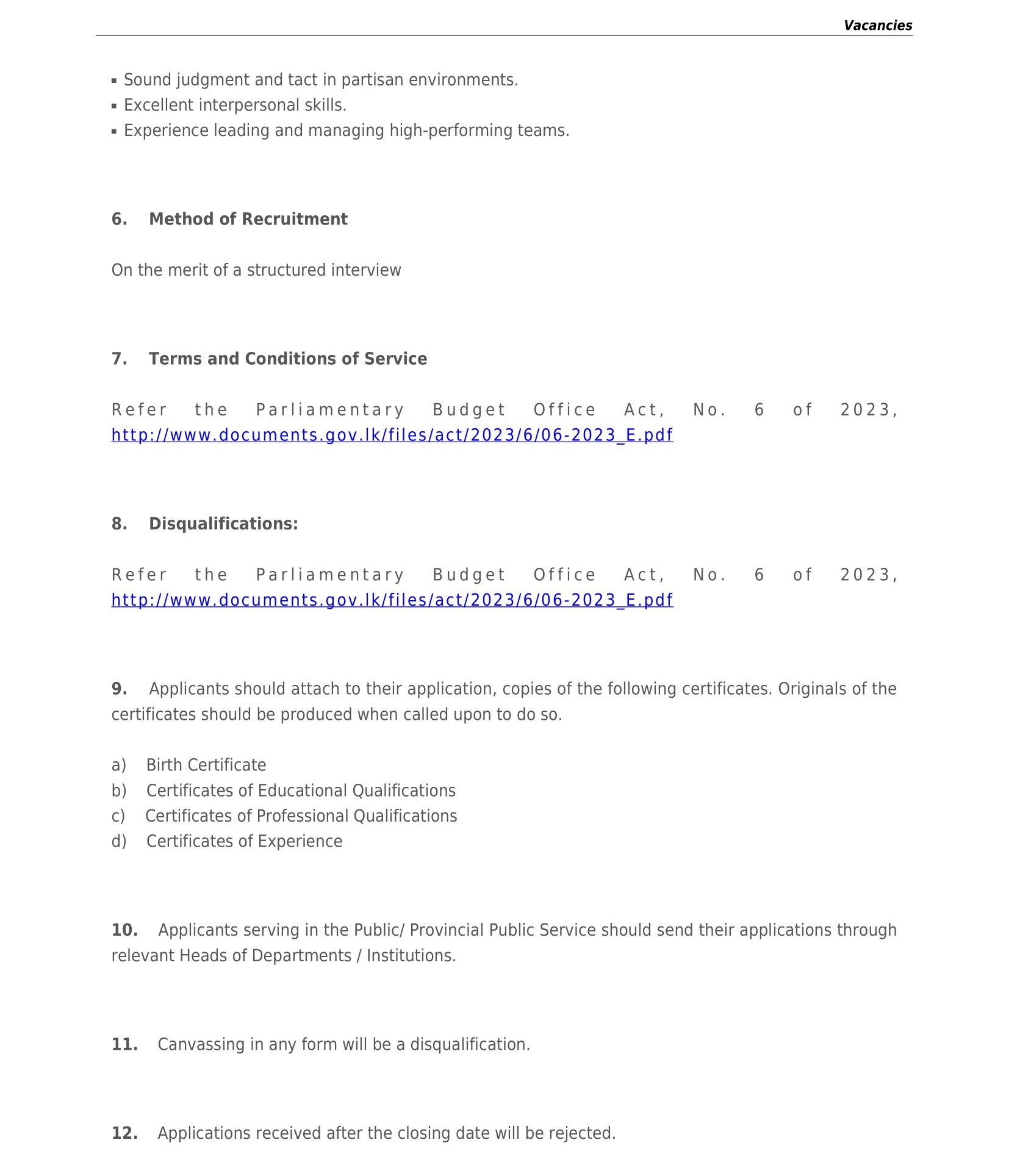 Parliamentary Budget Officer, Deputy Parliamentary Budget Officer - Parliament of Sri Lanka