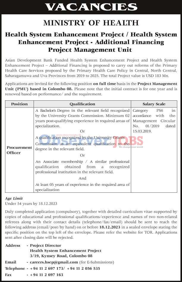 Procurement Officer - Ministry of Health