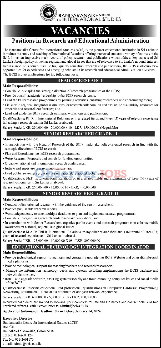 Head of Research, Senior Researcher, Educational Technology Integration Coordinator - Bandaranaike Centre for International Studies (BCIS)