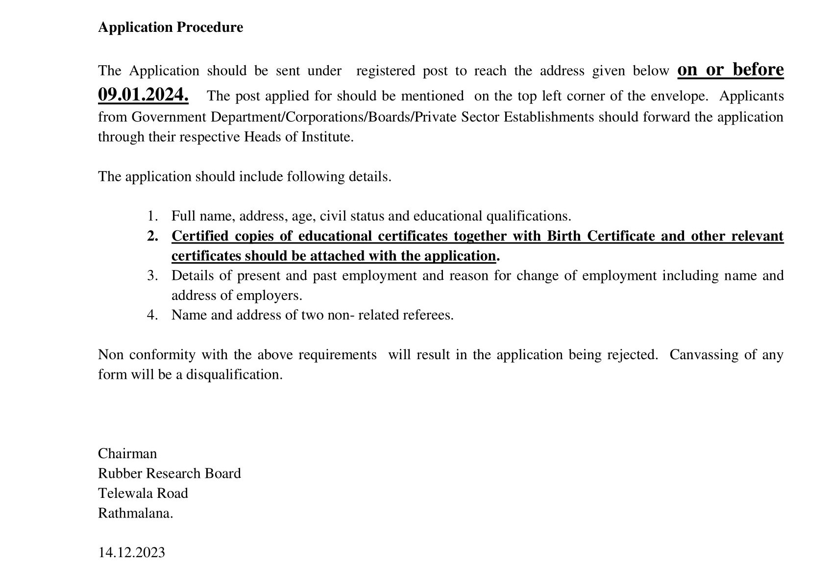 Chief Executive Officer (Director), Additional Director - Rubber Research Institute of Sri Lanka